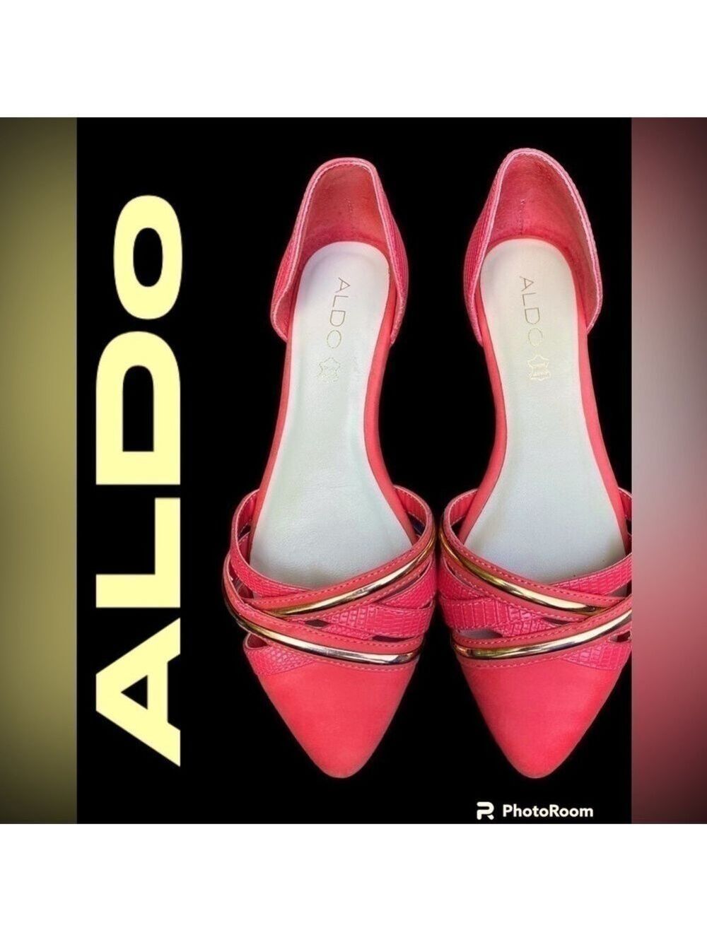 Aldo-gennia forever-in-fashion coral and gold flats!  Size 7.5.  Genuine leather